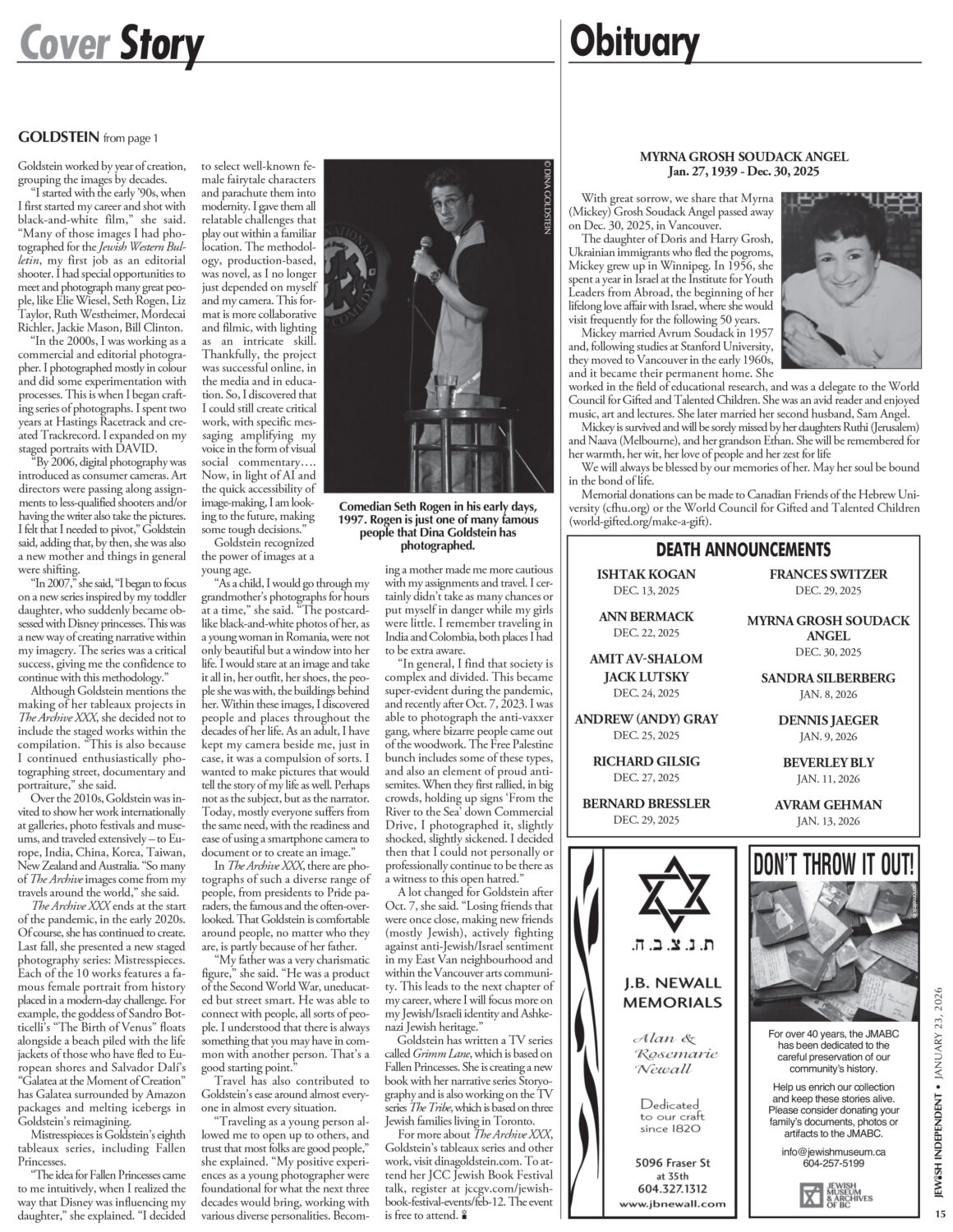 Photographer Dina Goldstein is featured on the cover of the Jewish Independent with a story about the XXX Archive.