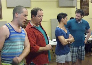 Vance de Waele, Pierre Lenoir, Marc Ducusin et Marc-André Poulin dans «Blame Canada» pour le spectacle anniversaire