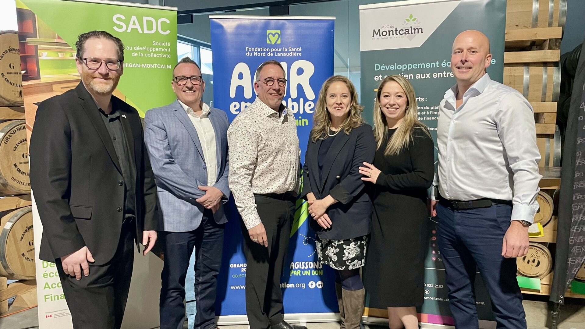 De gauche à droite : Marc-André Avoine, Martin Thibault, Patrick Massé, Maude Malo, Geneviève Michaud, Steve Maillette. (Photo gracieuseté - Myriam Côté, Chambre de commerce et d’industrie de la MRC de Montcalm.)