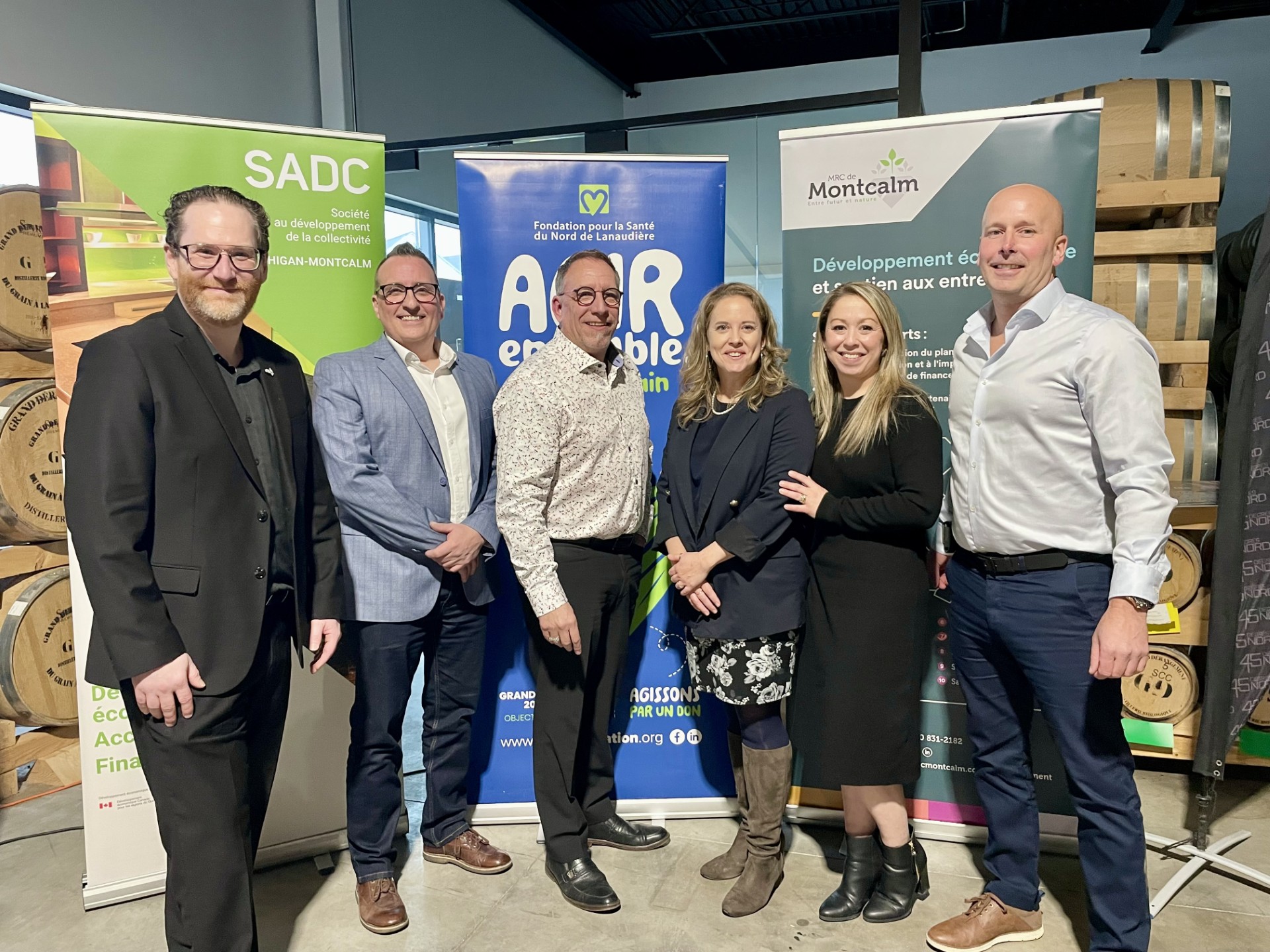 De gauche à droite : Marc-André Avoine, Martin Thibault, Patrick Massé, Maude Malo, Geneviève Michaud, Steve Maillette. (Photo gracieuseté - Myriam Côté, Chambre de commerce et d’industrie de la MRC de Montcalm.)
