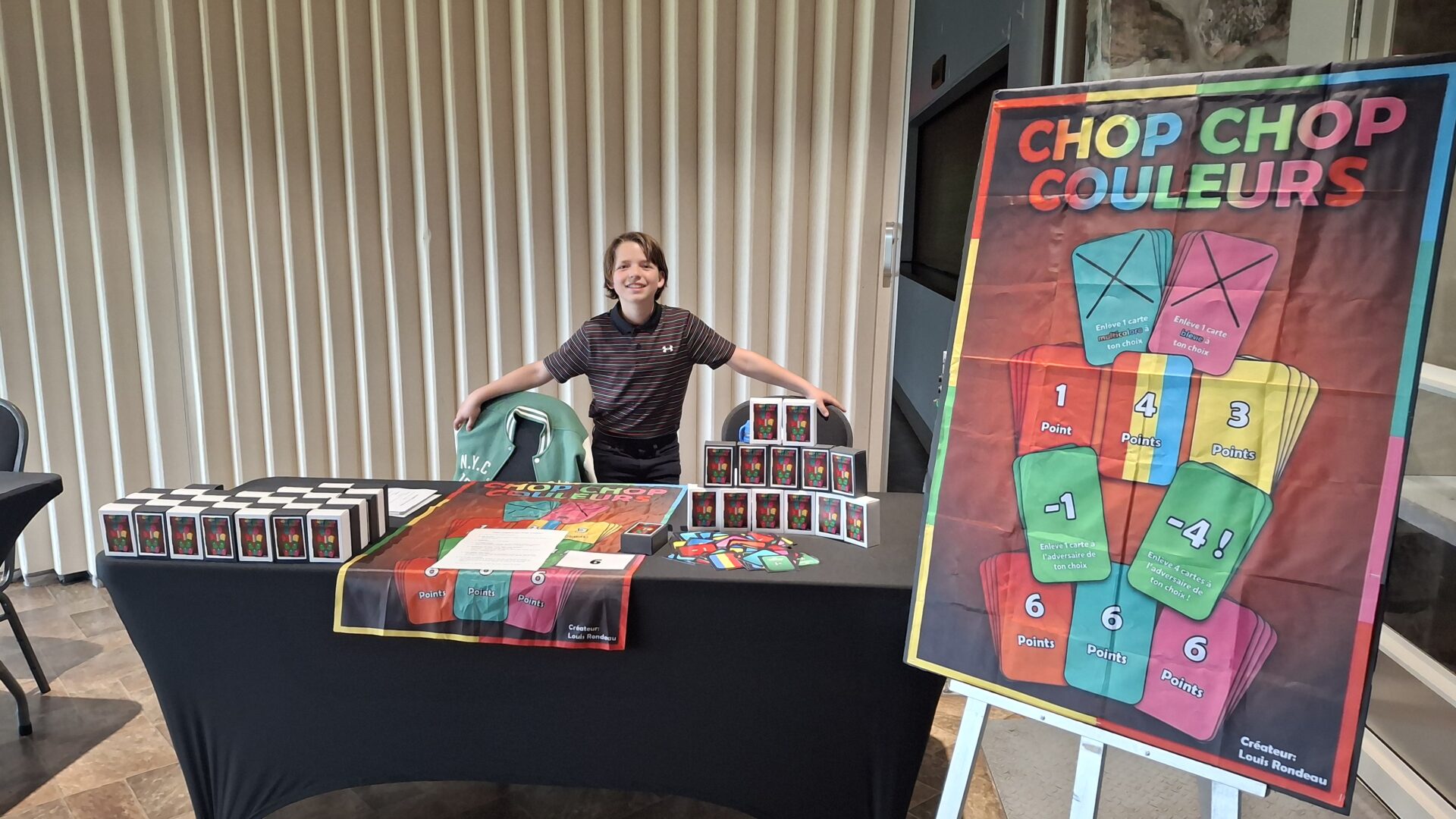 Louis Rondeau et son jeu de société, Chop Chop Couleurs. Photo gracieuseté