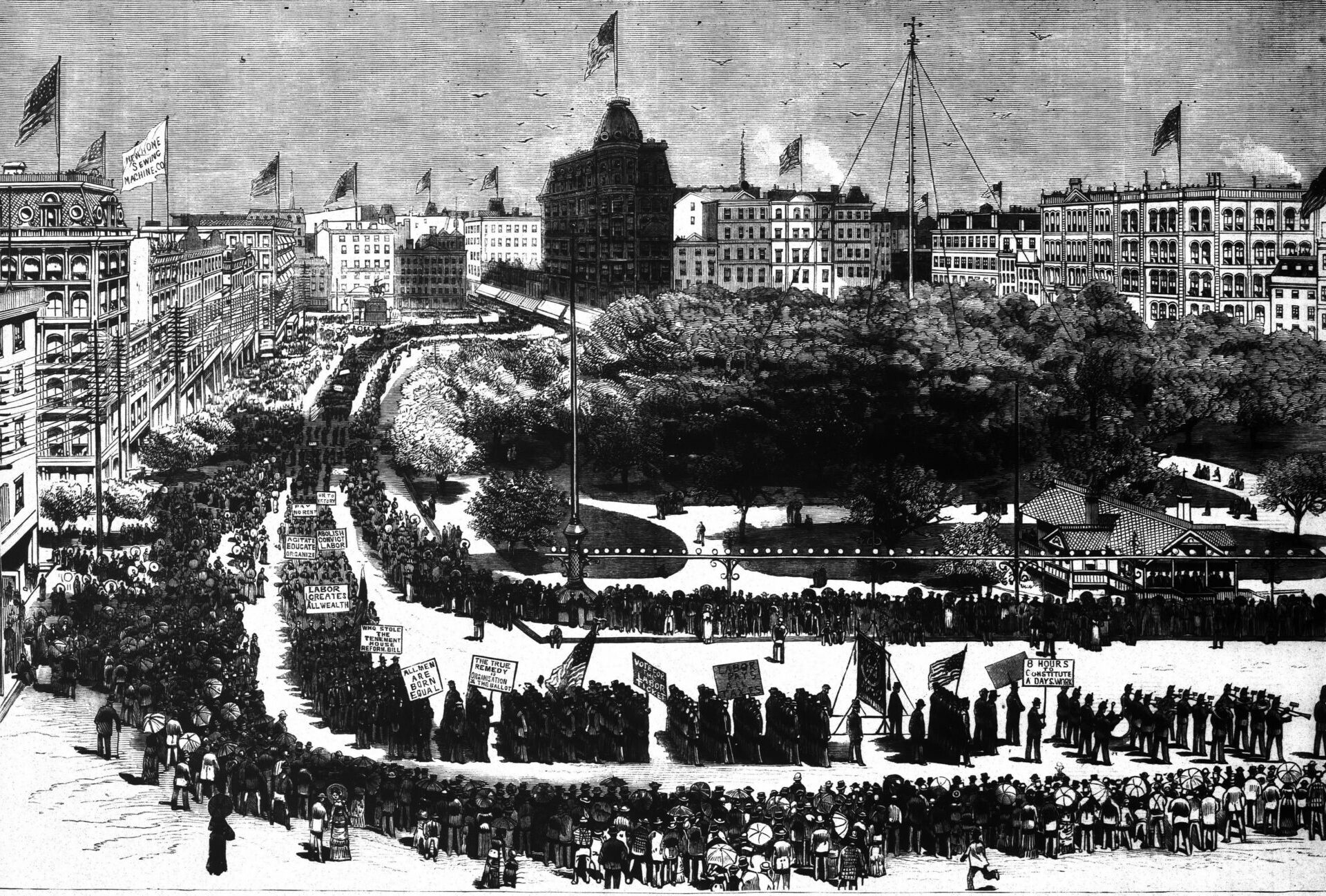 Défilé de la première fête du Travail à New York en 1882. (Photo gracieuseté)