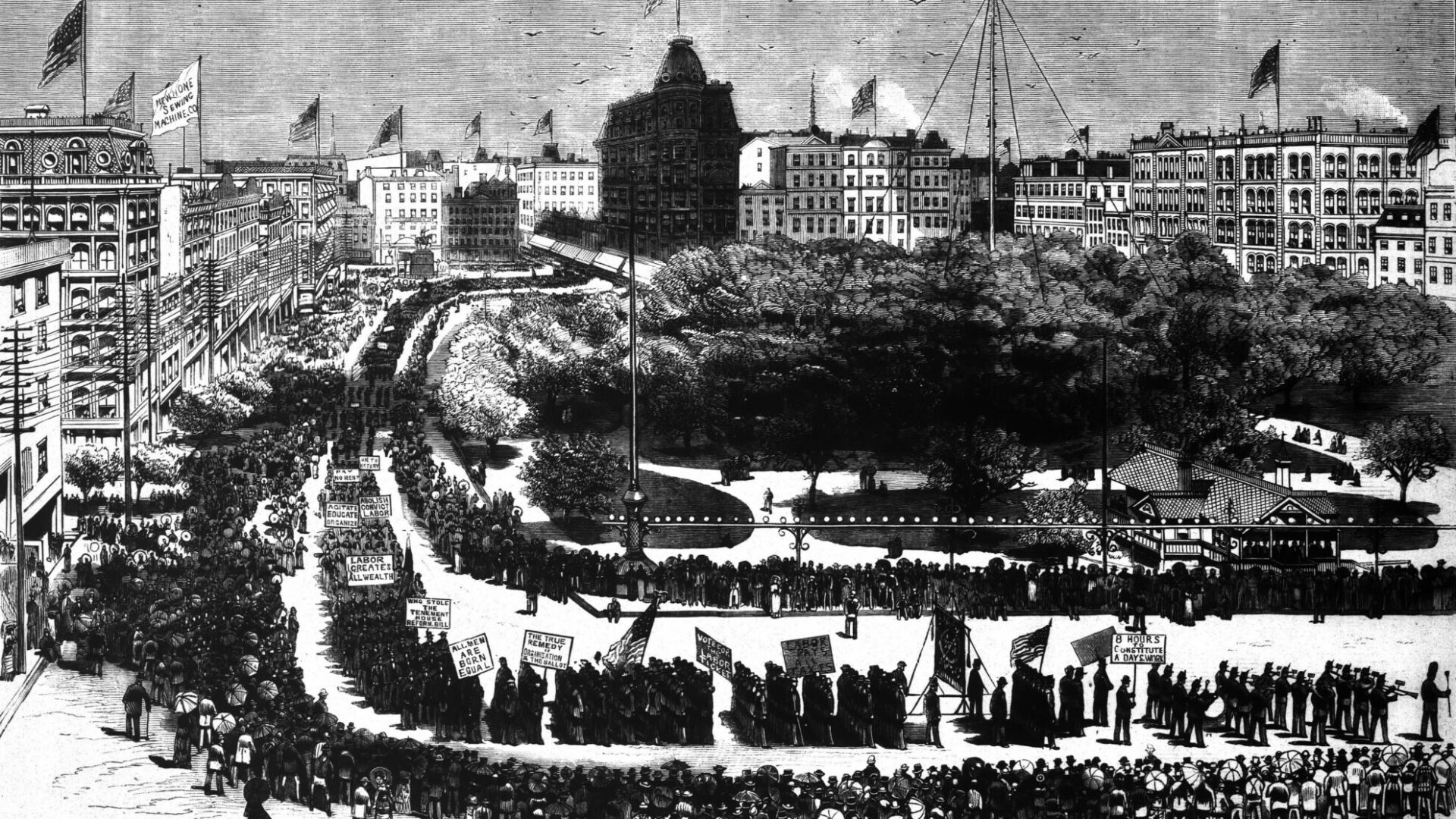 Défilé de la première fête du Travail à New York en 1882. (Photo gracieuseté)