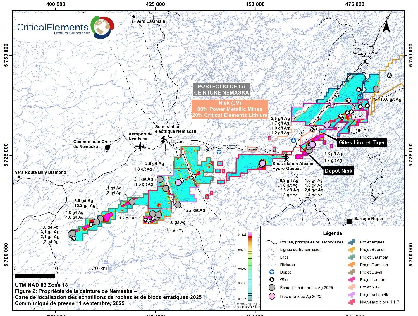 Carte indiquant les meilleurs résultats Cu-Ni-Co-Pt-Pd.

Image gracieuseté