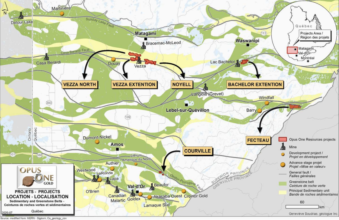 Emplacement du projet Noyell. 

Image tirée du site Internet d’Opus One Gold. 