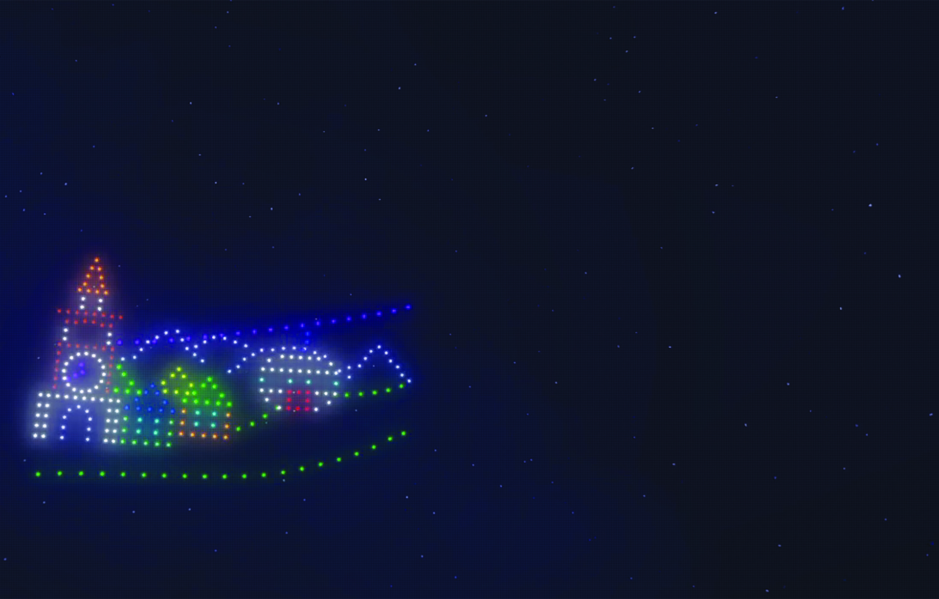 Simulation d’un des tableaux qui sera présenté le 31 décembre, les drones à l’aide de leurs lumières et en se synchronisant arrivent à former des tableaux. 
Photo: Tremblant
