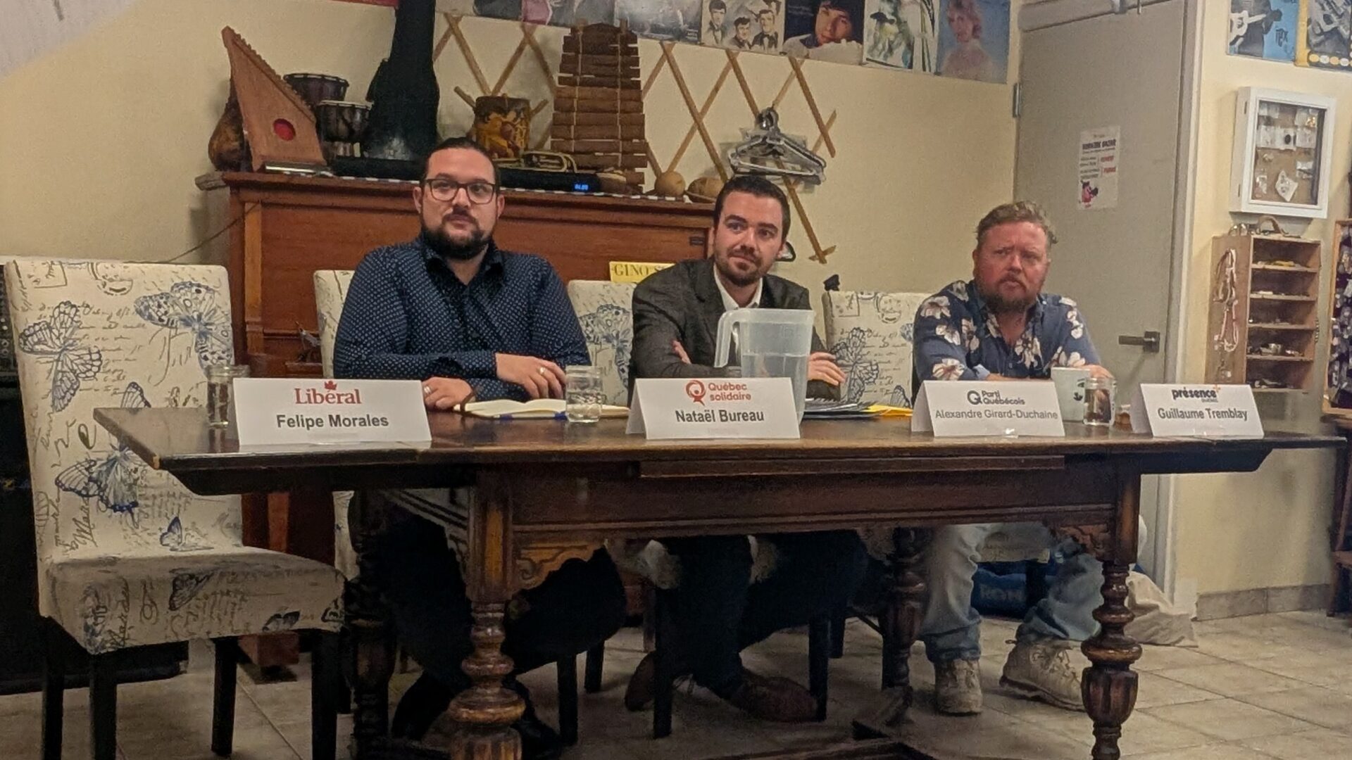  Nataël Bureau (QS), Alexandre Girard-Duchaine(PQ) et Guillaume Tremblay(Présence Québec).
(Photo Médialo-Isabelle Houle)
