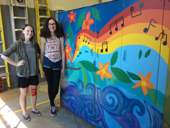 boite du piano public et deux jeunes filles