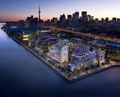 Aerial view of East Bayfront at Night