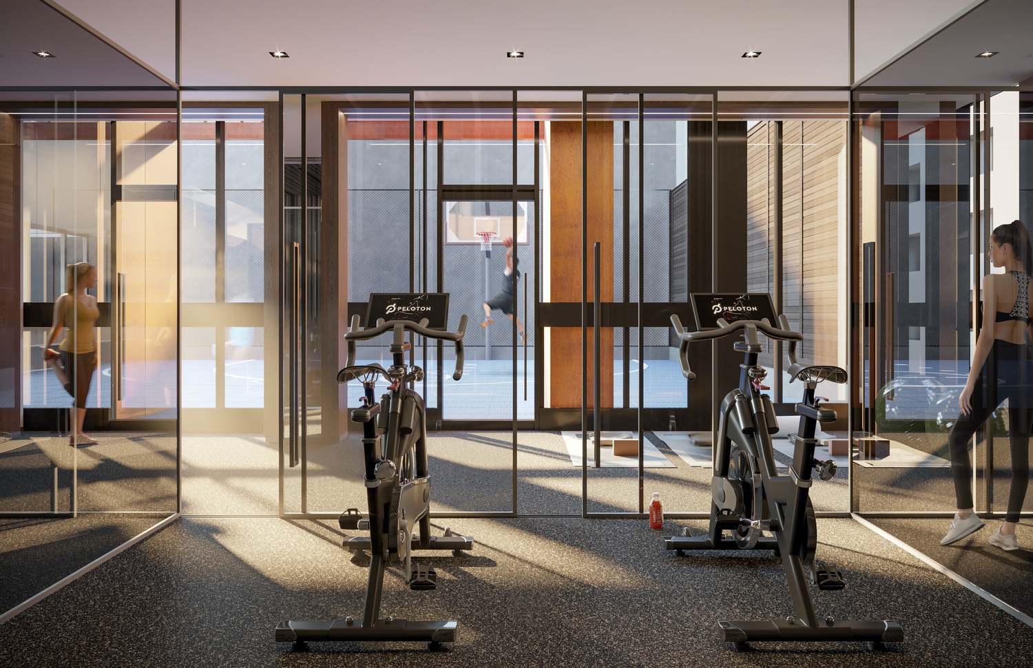 peloton bikes in the gym of 55 mercer condos