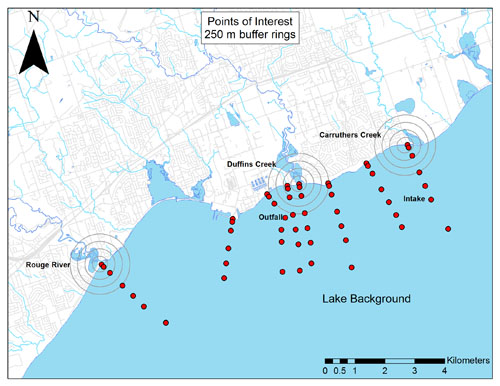 Lake Ontario Waterfront nearshore monitoring points of interest