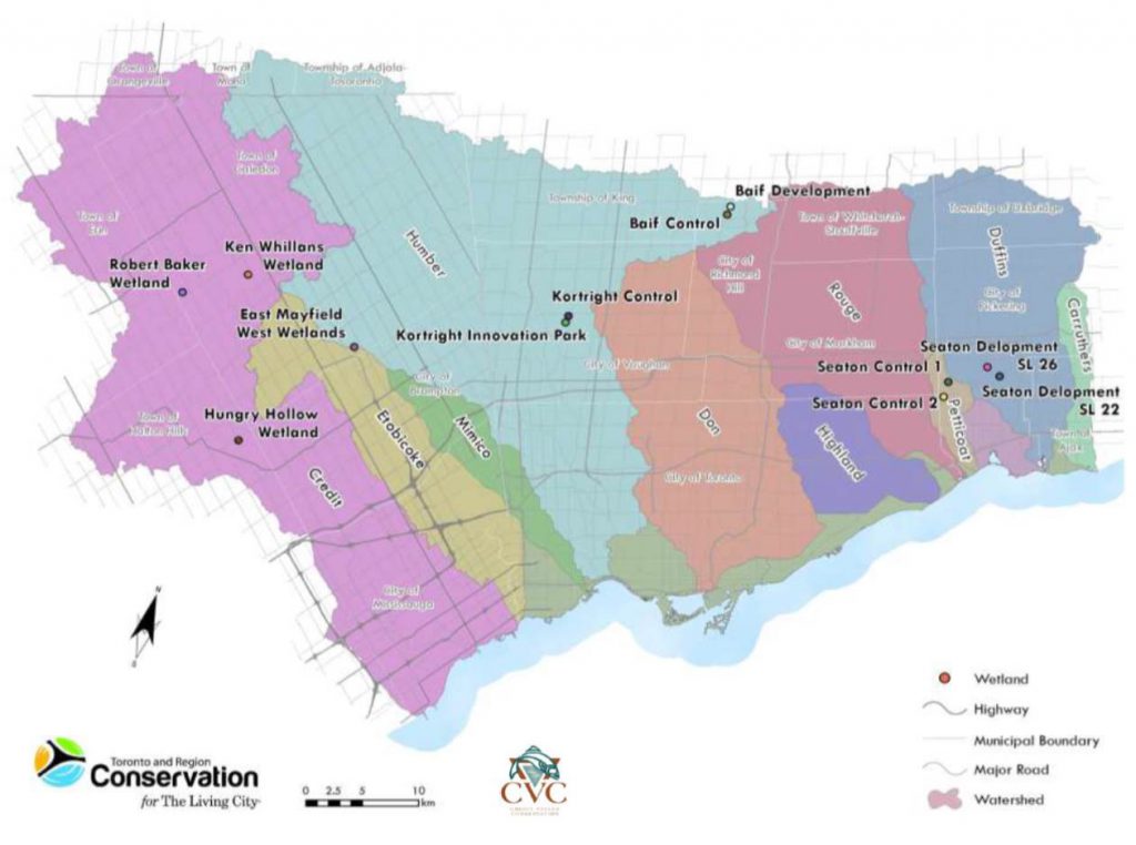 Wetland water balance study sites in TRCA and CVC jurisdictions