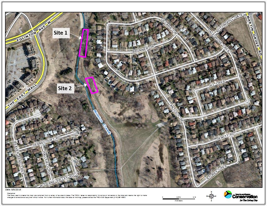 Map showing ortho imagery and locations of Site 1 and Site 2.