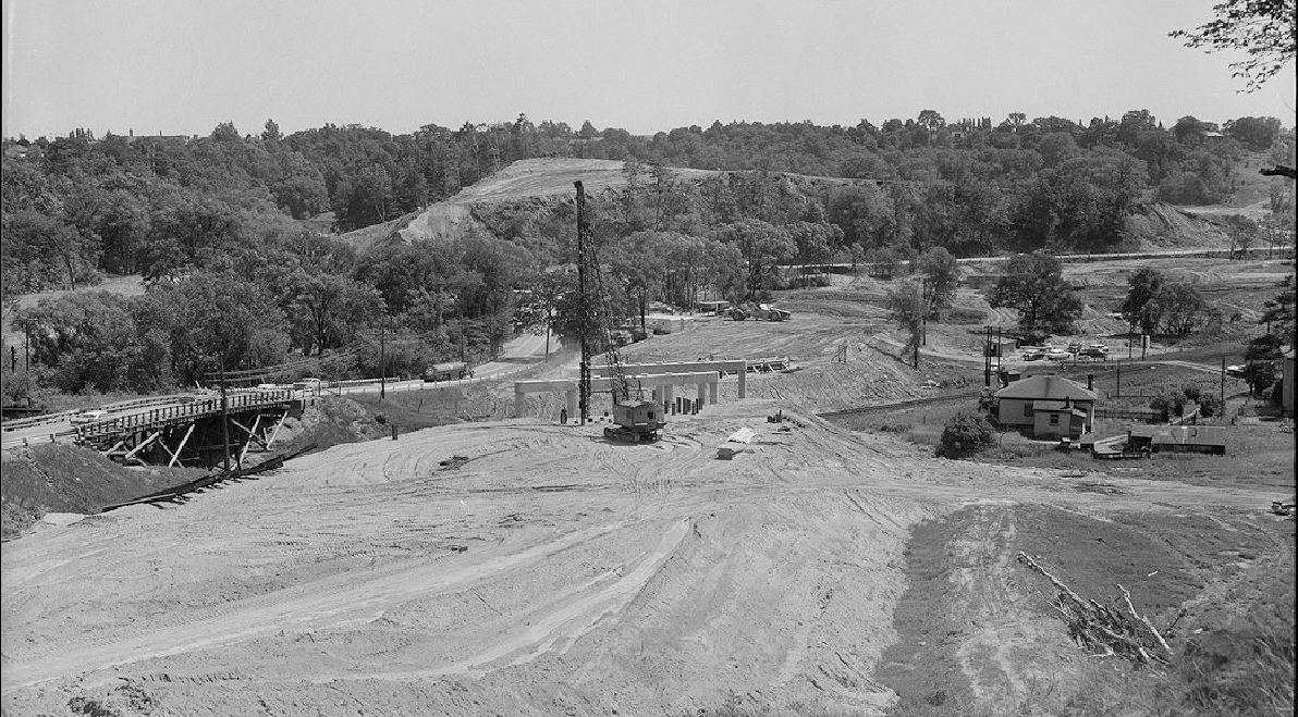 archival photograph of the construction of the Don Valley Parkway