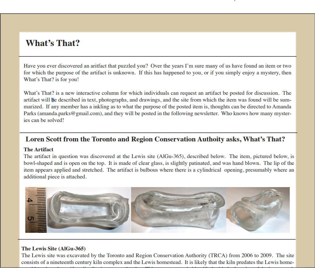 Ontario Archaeological Society newsletter