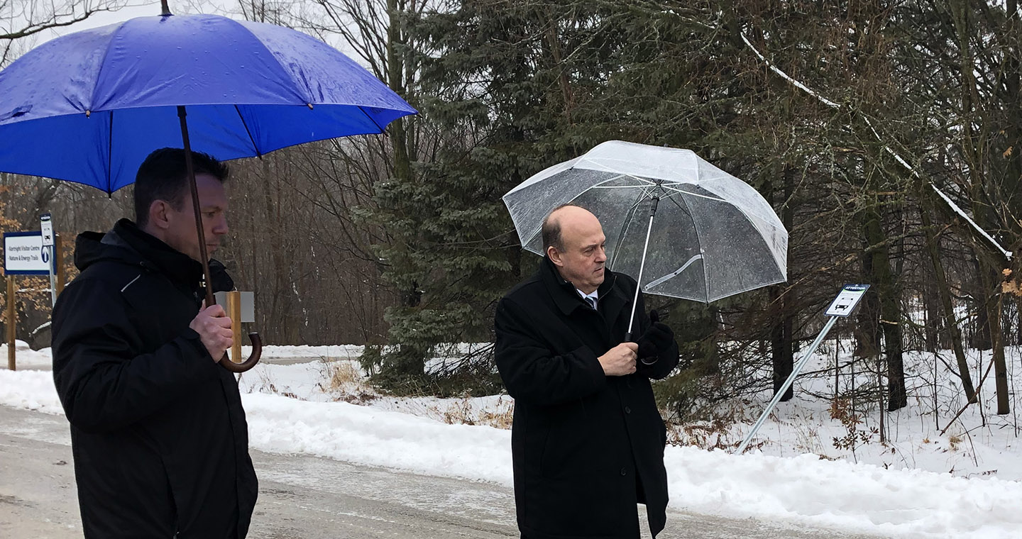 Hon. Michael Tibollo tours Kortright Centre with TRCA CEO John MacKenzie