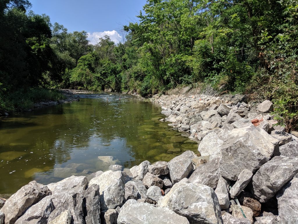 Completed toe protection at the upstream end of the work area.