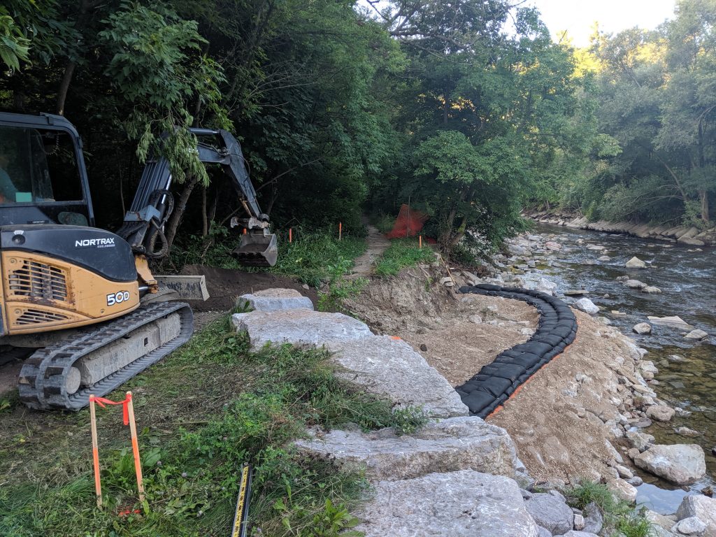 MSE Flex wall currently being installed at downstream end of site.
