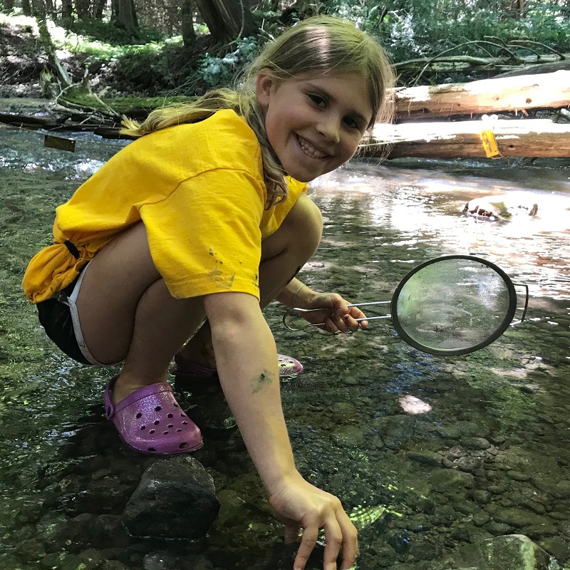 camper explores stream at Claremont Nature Centre