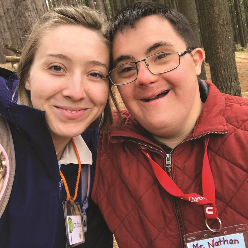 young man poses for selfie with Albion Hills Field Centre staff member at Respite and Retreat Day event