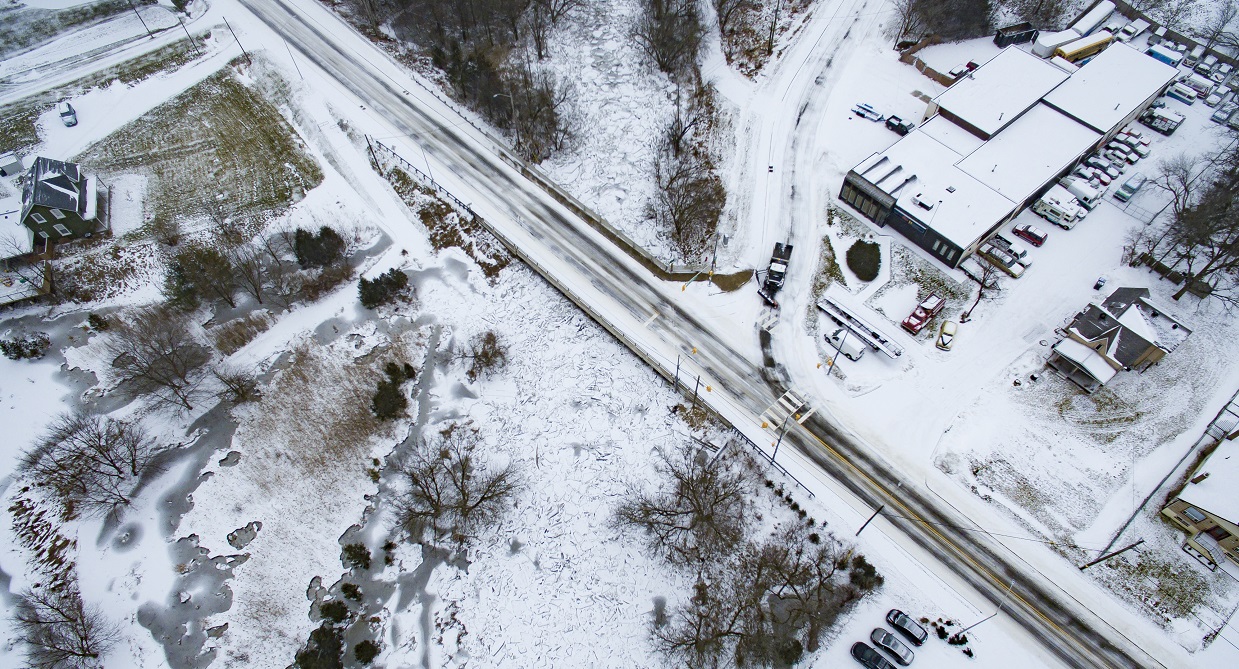 aerial photograph of ice jam in Humber River in Bolton during Feburary 2019