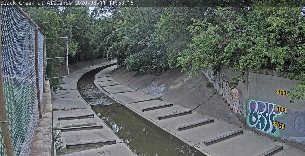 live camera view from stream gauge at Black Creek and Alliance Avenue