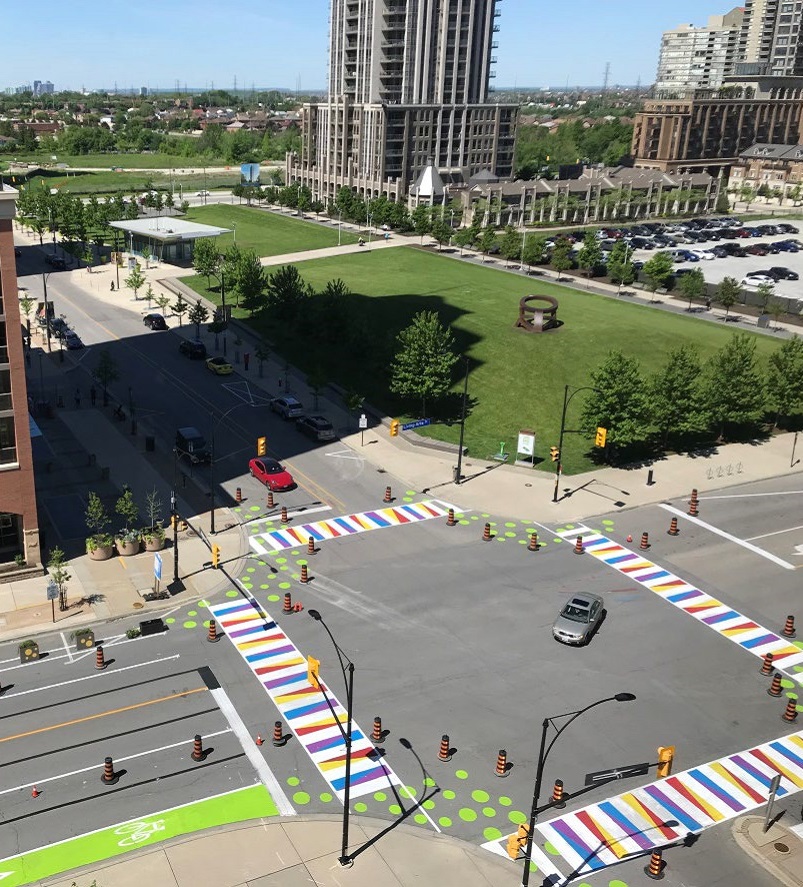 aerial image of road diet measures implemented in City of Mississauga