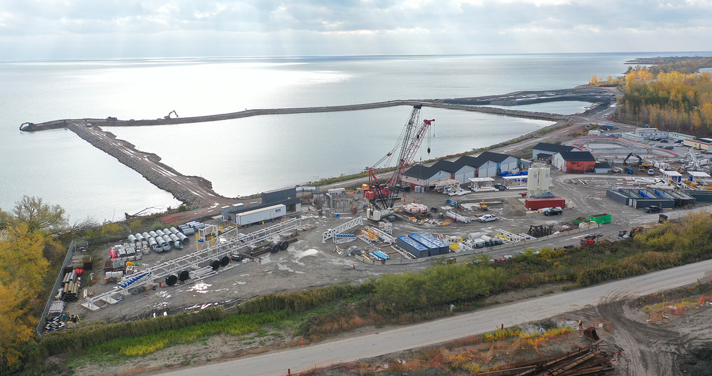 aerial view of Ashbridges Bay Landform project Cells 1 to 3 photographed in October 2020