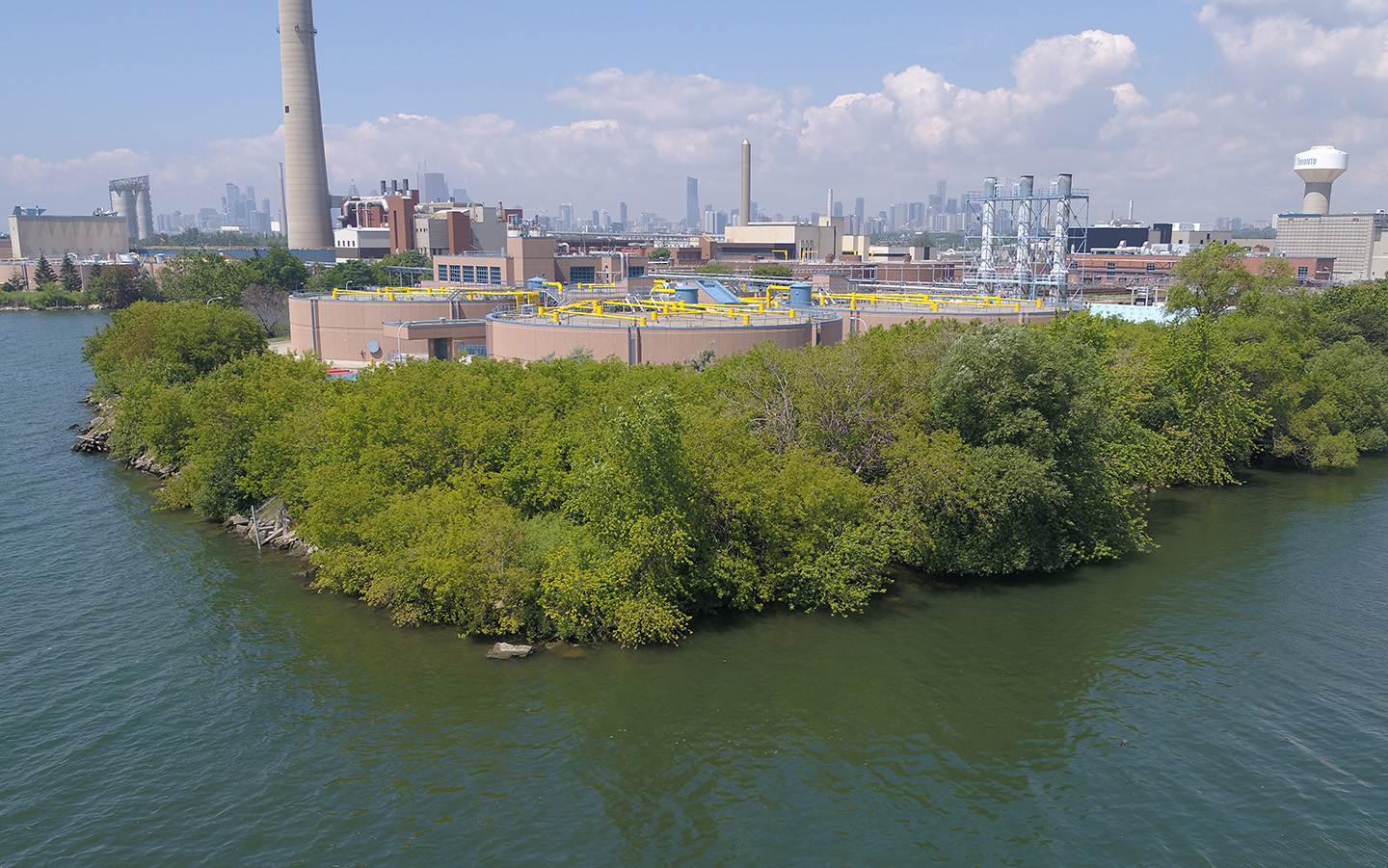 drone photograph of Ashbridges Bay Wastewater Treatment Plant